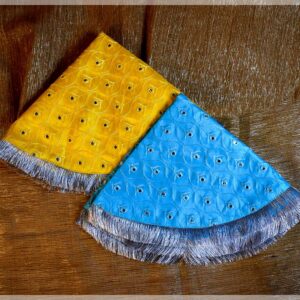 Blue Silk Blouse Sleeves with Mirror Work and Silver Fringe