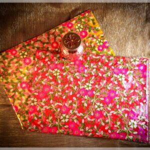 Pink Multicolor Floral Embroidered Net Fabric