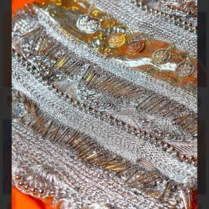Silver Embellished Net Fabric with Heavy Beadwork and Sequins
