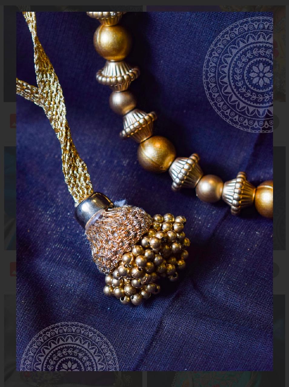 Navy Blue Latkan with Antique Gold Bead Tassel