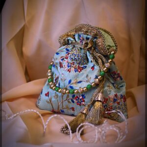 Silk Potli Bag with Floral Zari Embroidery