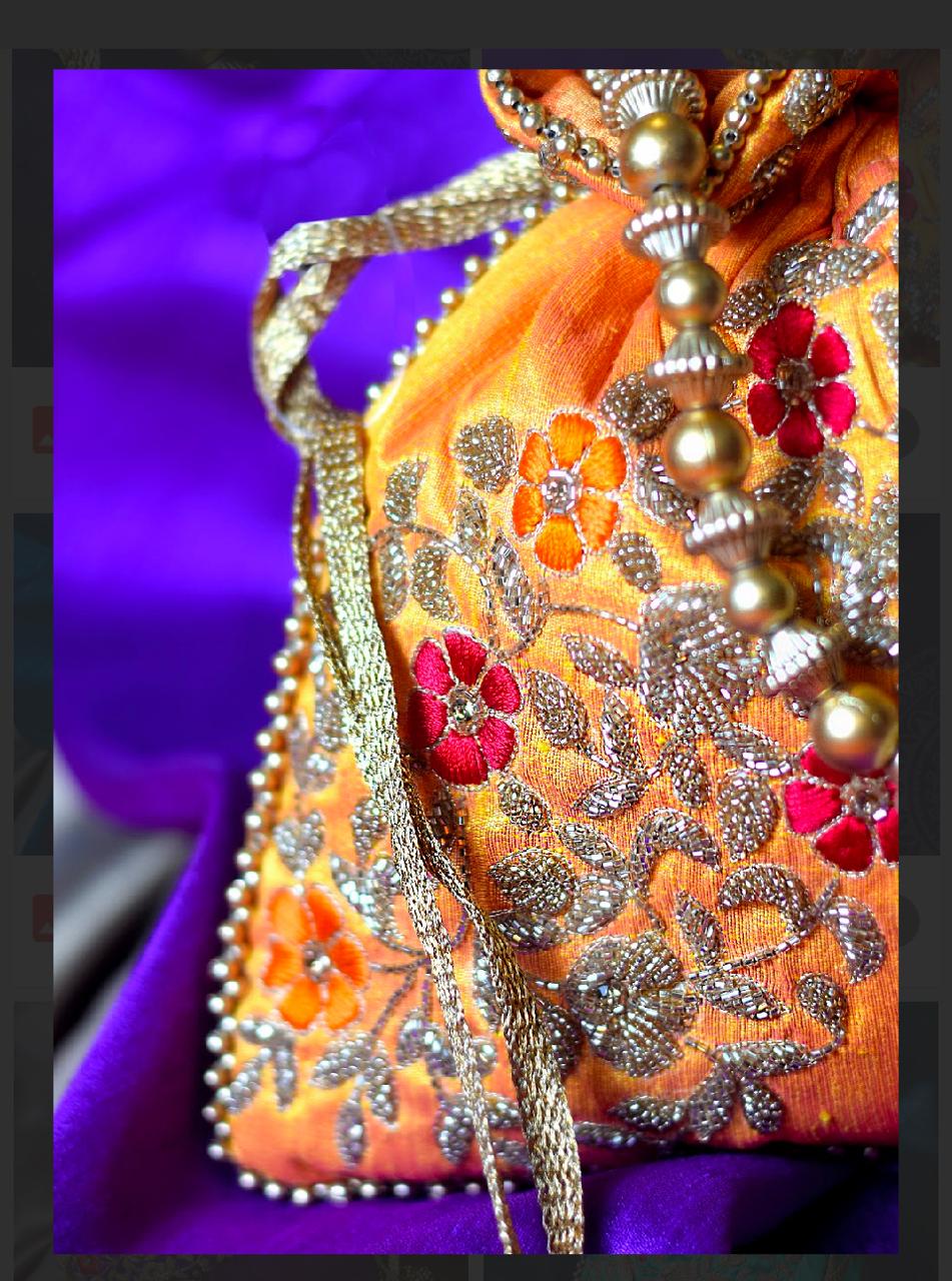 Silk Potli Bag with Floral Zari Embroidery - Image 3