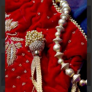 Red Velvet Potli Bag with Gold Beadwork Embroidery