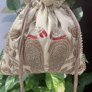 Silk Potli Bag with Bird Zari Embroidery
