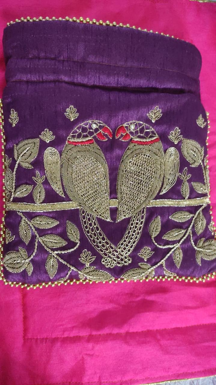 Silk Potli Bag with Bird Zari Embroidery - Image 2