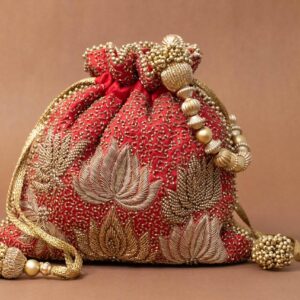 Silk Potli Bag with Lotus Zari Embroidery