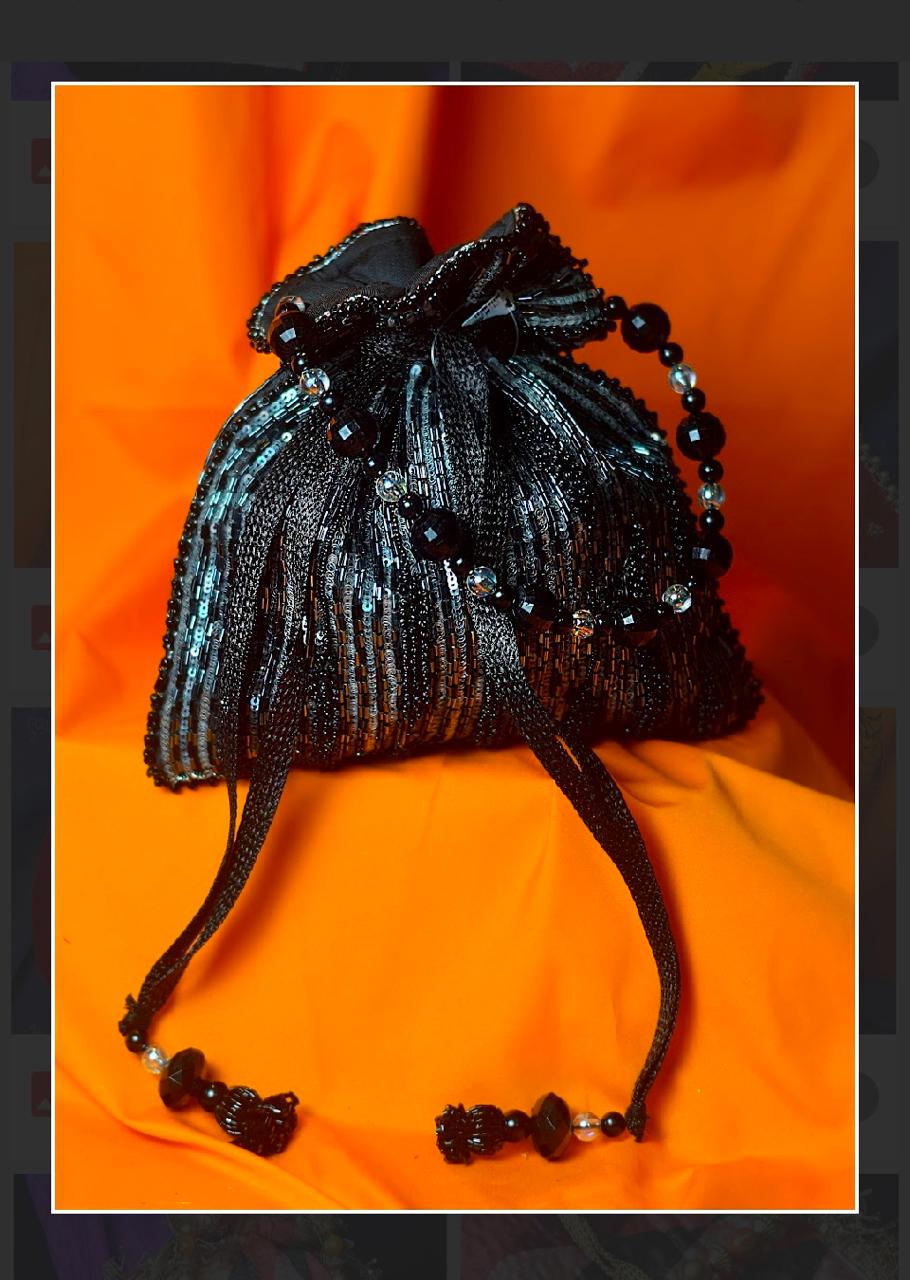 Satin Potli Bag with Chevron Sequin Embellishment and Beaded Handle - Image 2