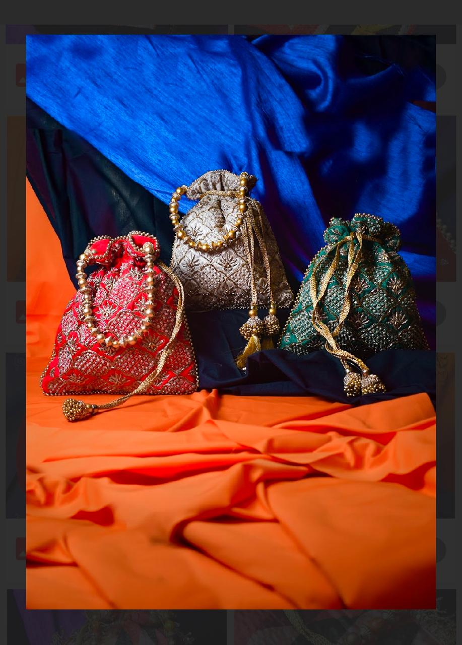 Multicolor Embroidered Silk Potli Bag Set with Beaded Handles
