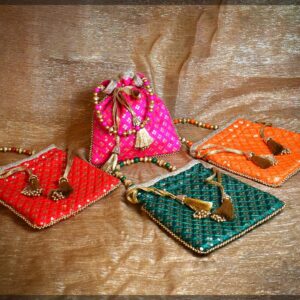 Multicolor Silk Potli and Clutch Bag Set with Sequins and Tassels