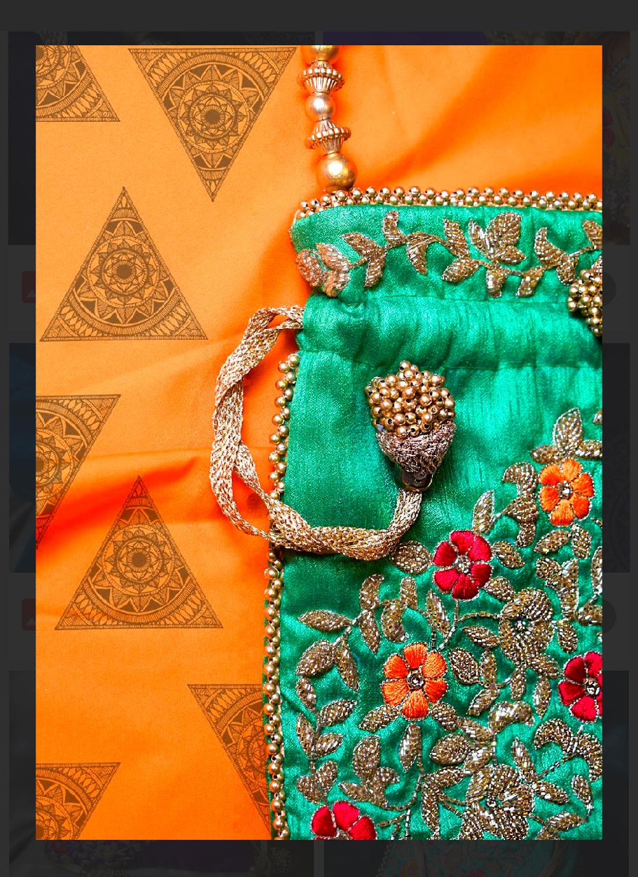 Silk Satin Potli Bag with Floral Zari Embroidery and Multicolor Threadwork - Image 3