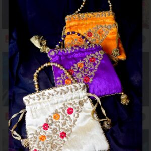 Multicolor Silk Potli Bag Set with Floral Zari Embroidery
