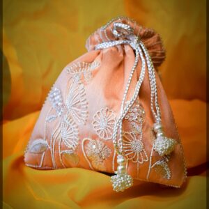 Silk/Satin Potli Bag with Floral Bead Embroidery