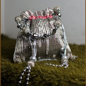 Silver Sequin Potli Bag with Beaded Handle