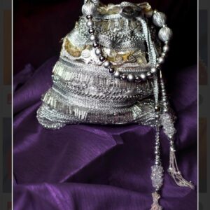 Silver Gota Lace Potli with matching Silver Beads Handle