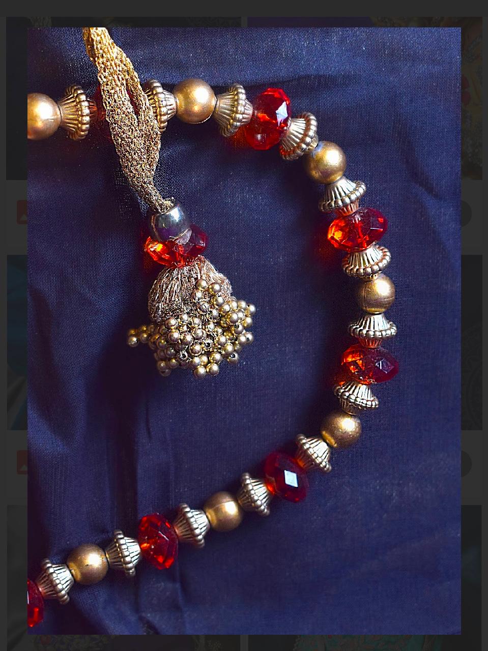 Gold Beaded Latkan with Red Crystal and Pearl Tassel